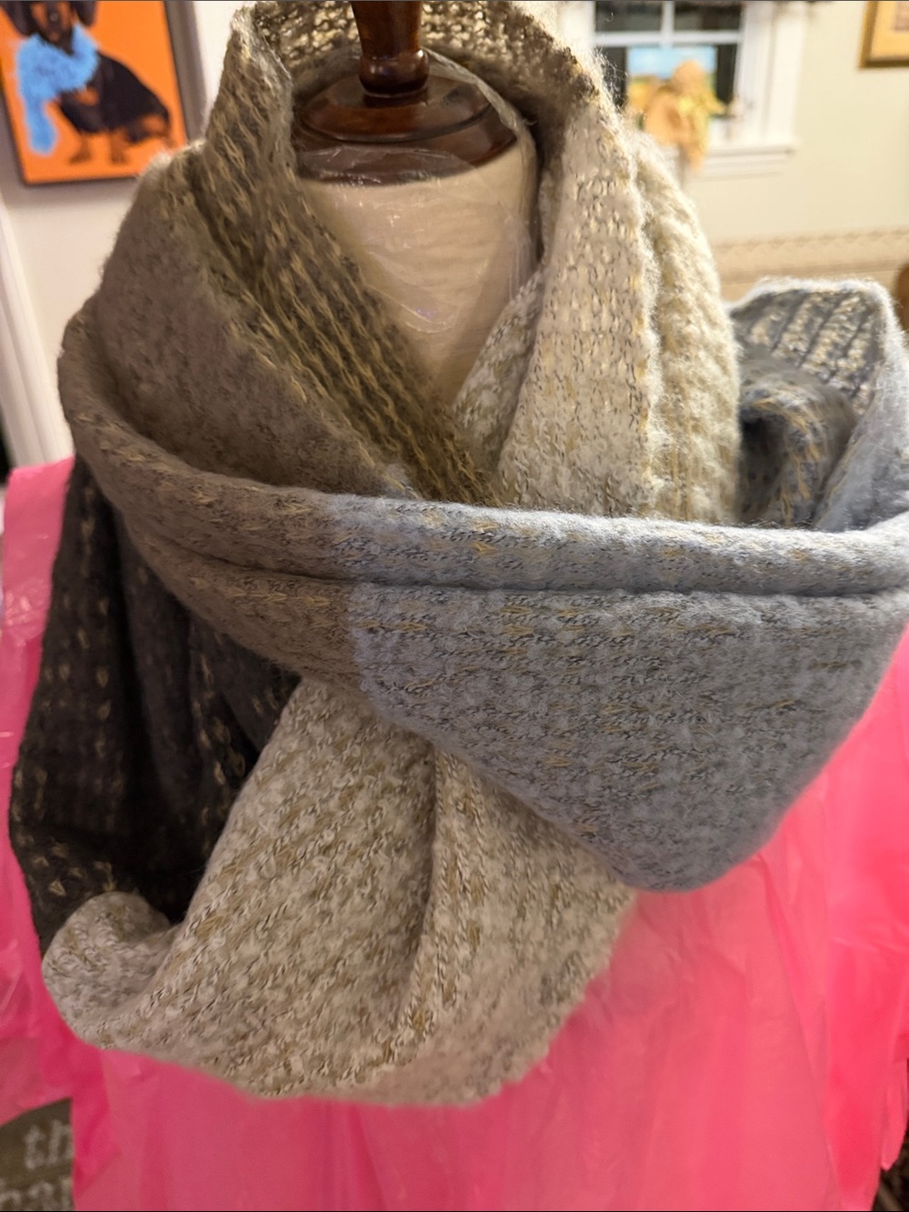 Cozy Two-Tone Knit Infinity Scarf in Gray and Cream never worn with tags